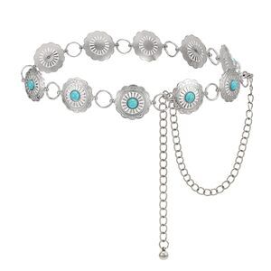 Women Western Metal Silver Chain Belt Concho Belt Cowgirl Waist Link For Jeans🙃